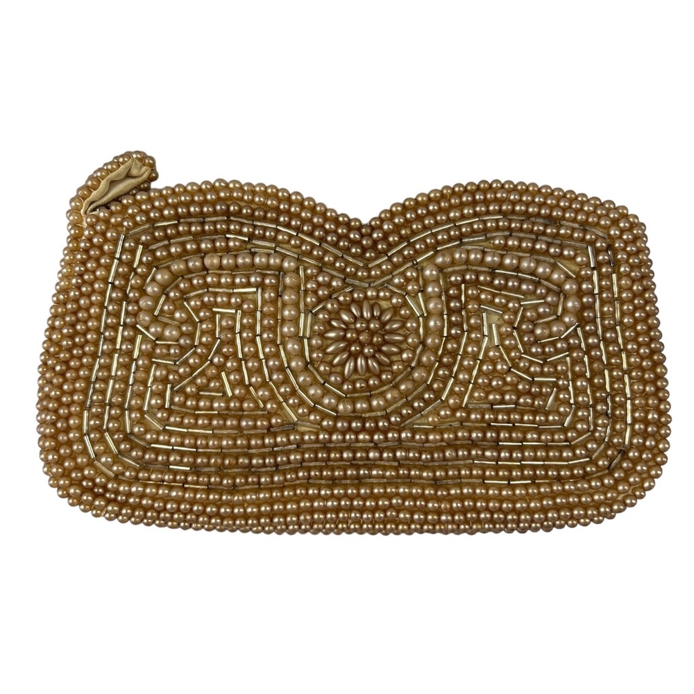 Vintage Silvercraft Hand Made Pearl Beaded Clutch